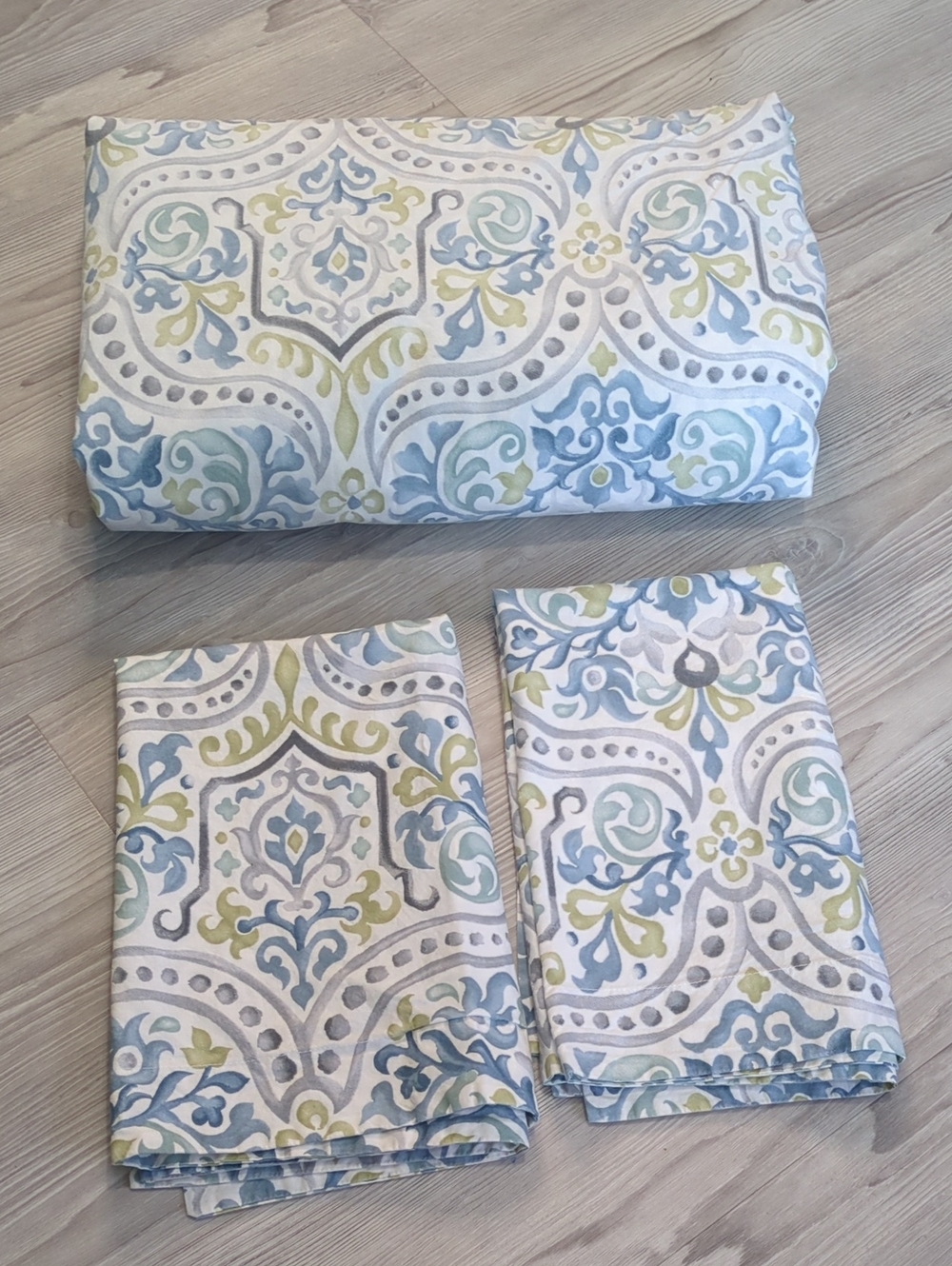 Pottery Barn King Duvet Cover 2 PCs Jessie Scroll Blue Green Organic Cotton - Picture 12 of 12